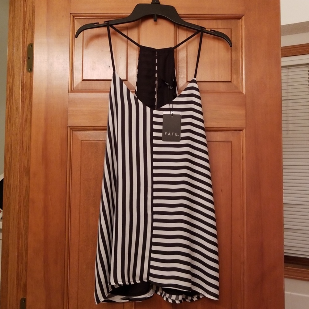 Fate black and white striped flowy tank